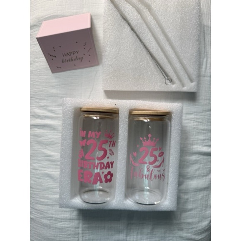 25th‎ Birthday Glass Can Set – "25 & Fabulous" + "In My 25th Birthday Era" – NEW